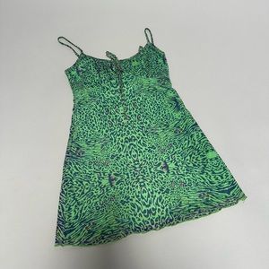 Y2K green leopard mini dress